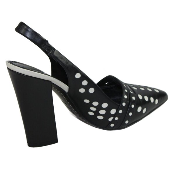 Tory Burch Kay Black Ivory Polka Dot Leather Sling Back Heels, Size 6.5 - Picture 4 of 9